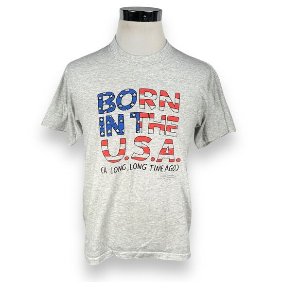 Vintage Hallmark Born In The USA Long Time Ago T-Shirt Men’s Large Gray ShoeBox - Picture 1 of 9